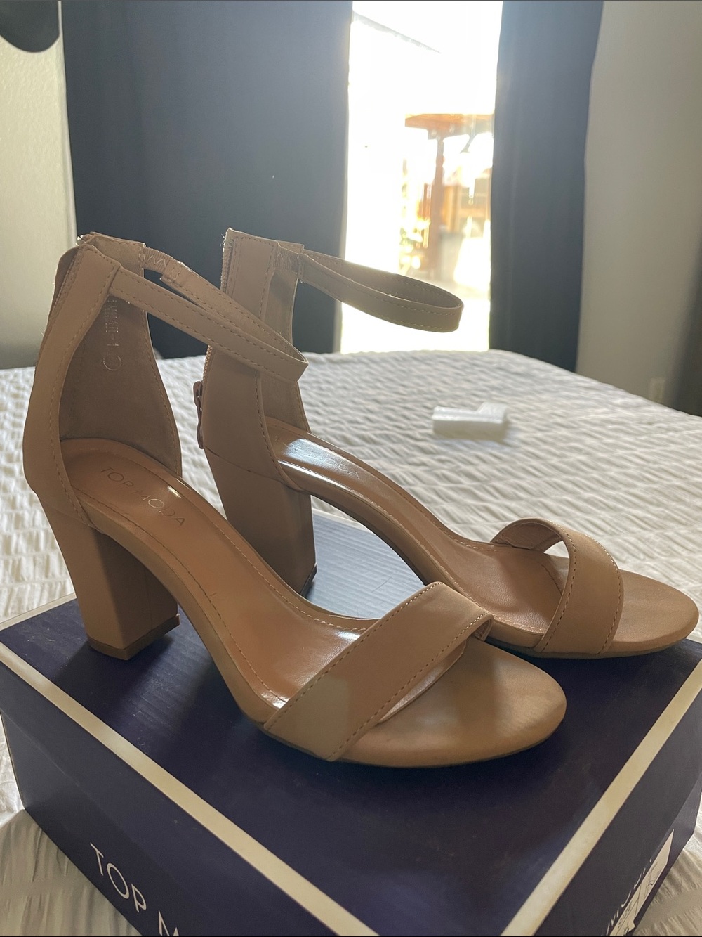 TOP Moda Tan Block Heel Ankle-Strap Sandals
